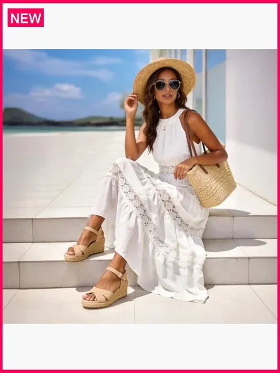 Espadrille Wedge Sandals with Adjustable Buckle, Platform Heels - Picture 2 of 7